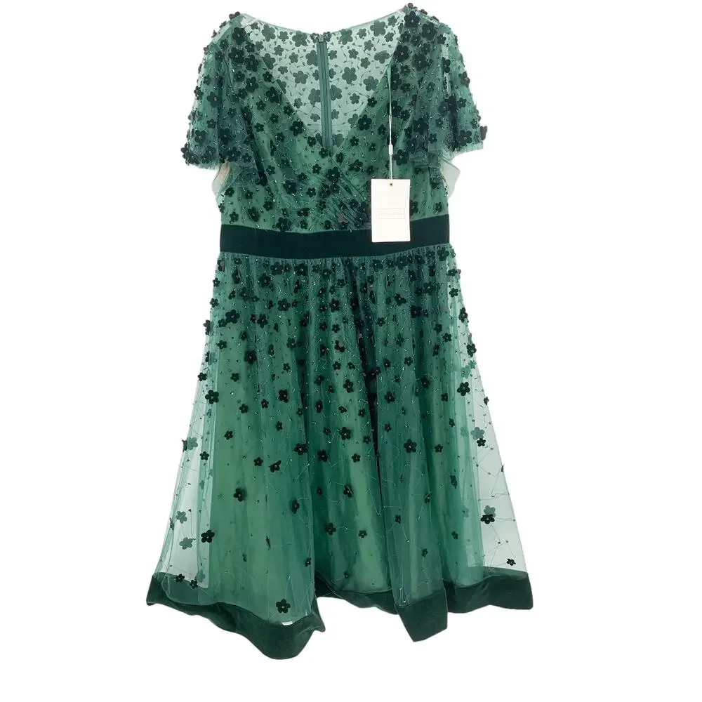 MAC DUGGAL Dress Size 14 Evening Gown New Green Midi Fit Flare Butterfly Velvet - Picture 4 of 7